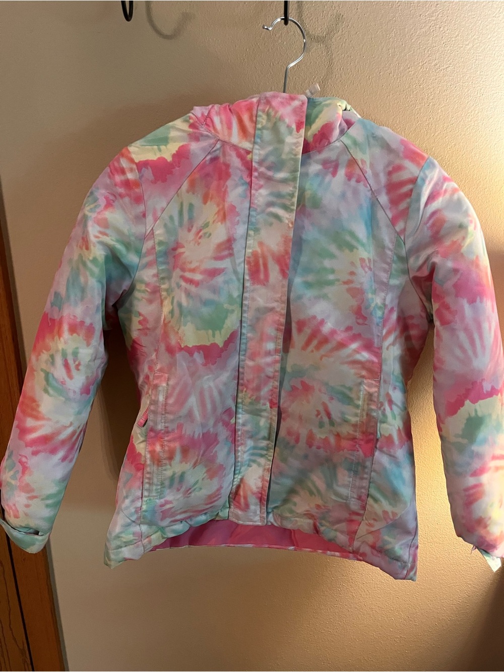 Place Girls Tie-Dye Hooded Puffer Jacket - Pink, Aqua, Yellow